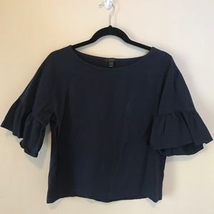 Navy top with ruffle sleeves
